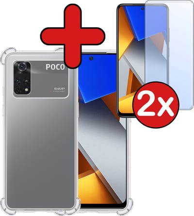 Hoesje - Met Screenprotector - 2 Stuks - Geschikt voor Xiaomi Poco X4 Pro 5G - Sterk & Shockproof - Back Cover - Siliconen Case - Telefoon Hoes - Shock Proof - Telefoonhoes - Transparant