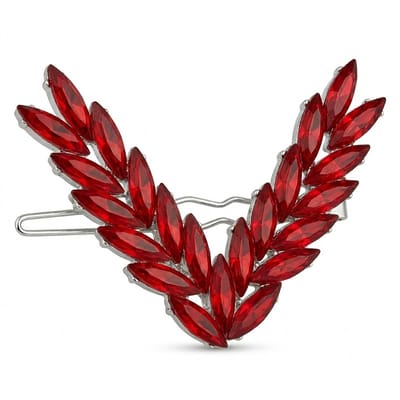 Rode haarspeld voor dames – metaal haar clip met kristal look blad design – V-vormige decoratieve haarspeld voor feestelijke kapsels