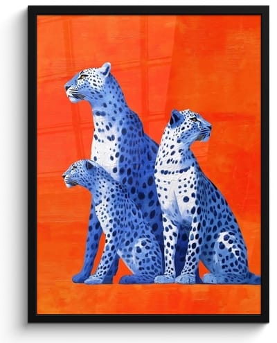 Poster in lijst - Fotolijst 60x80 cm - Posters - Luipaarden - Stippen - Oranje - Posterlijst zwart - Decoratie - Wanddecoratie woonkamer - Muurdecoratie slaapkamer