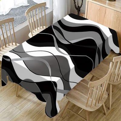 1 stuks Moderne & Abstracte Tafelkleed 100% Polyester Rechthoekige Tafelhoes met Geometrisch Patroon voor Eetkamer Keuken, Woondecoratie 145x145cm black
