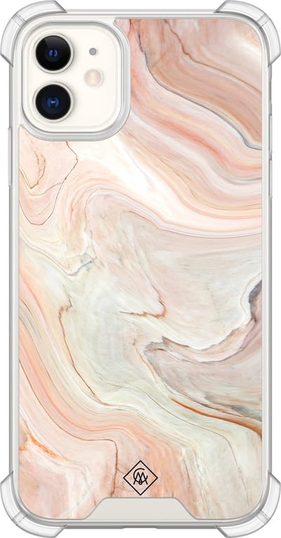 Casimoda® hoesje - Geschikt voor iPhone 11 - Marmer Waves - Shockproof case - Extra sterk - Siliconen/TPU - Bruin/beige, Transparant