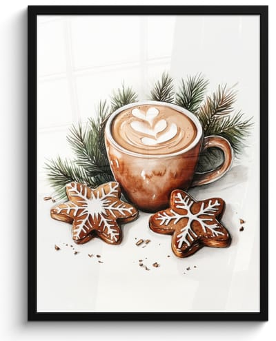 Poster in lijst - Fotolijst 50x70 cm - Posters - Koffie - Koek - Winter - Art - Kerst - Posterlijst zwart - Decoratie - Wanddecoratie woonkamer - Muurdecoratie slaapkamer - Kerstversiering - Kerstdecoratie voor binnen - Kerstmis