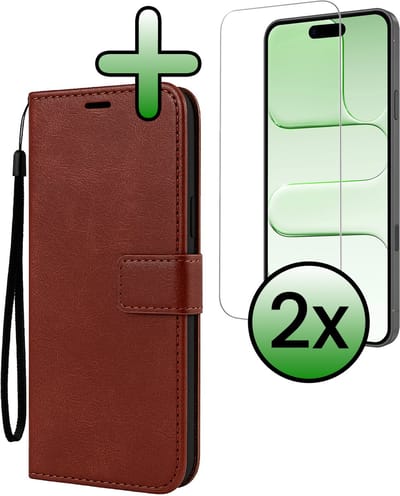 Hoesje Met 2x Screenprotector - Geschikt voor Apple iPhone Air - Luxe Pasjeshouder - Bookcase Portemonee - Flip Case - Kunstleer Book Case - Flipcase Hoes - Book Cover - Walletcase - Portemonneehoes - Bruin