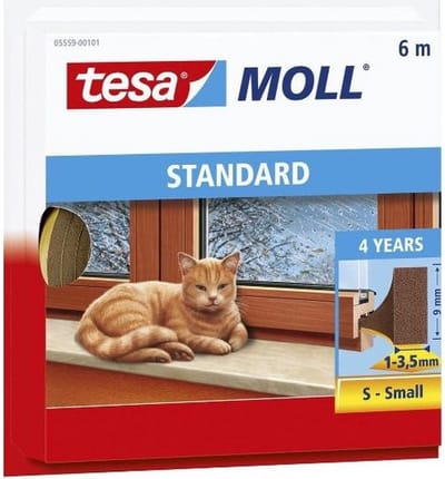 Tesa tochtstrip - 2x - small - bruin - 6 mtr - Klusbenodigdheden - Huis isolatie - Tochtstrips/tochtstroken voor ramen en deuren - Geluiddempende stroken