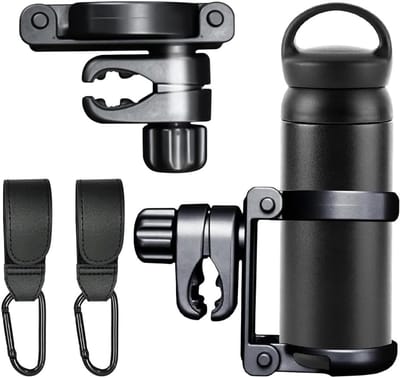 Universele 360° Buggy Cup Holder met 2 Haakjes - Afneembare en Inklapbare Waterfleshouder voor Drankjes en Koffie