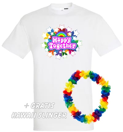 T-shirt Happy Together Stars | Love for all | Gay pride | Regenboog LHBTI | Wit | maat XS