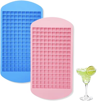 Ijsblokjesvormen van siliconen, mini-ijsblokjesvorm, 160 ijsblokjes, keuken, bar, dranken, feest (blauw, roze)