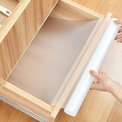 KZQ Antislipmat voor lades - Gemaakt van EVA-plastic - Verdikt, voedselveilig materiaal - Antiaanbaklaag, transparant en waterdicht - Aanpasbare afmetingen - Geschikt voor keukenkasten, planken, ladebekleding, koelkasten en opbergrekken (30 x 500 cm)