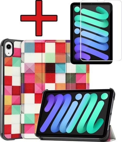 Hoesje - Geschikt voor Apple iPad Mini 7 (2024) - 8.3 inch - 7e Generatie - Met Screenprotector - Hardcover Book Case - Trifold Bookcase Hoes - Hard Cover - Tablethoes - Blokken