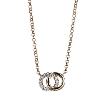 Twice As Nice Halsketting in 18kt verguld zilver, 2 cirkels, zirkonia 40cm+5cm