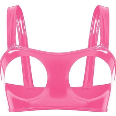 S-3XL Natte Look PVC Crop Tops Glanzend PU Leer Uitgesneden Buste Bustier Tanktop Panty's Sexy Cropped Clubwear Croptop Camisole Vest M pink