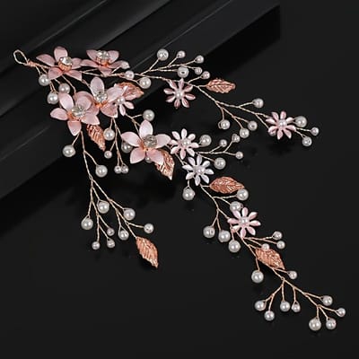 Parel Strass Bloem Bruid Hoofdband Bruiloft Haar Sieraden Goud Blad Met Strass Bloem Haarbanden Bruiloft Haarversieringen black