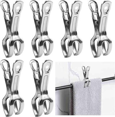 6-pack Keukendoekclips – Robuuste roestvrijstalen doekclips - ideaal voor in de keuken, aan ovenhandgrepen, handdoekrekken in de badkamer, vaatwassers en fornuizen - om te voorkomen dat handdoeken eraf vallen – Zilver