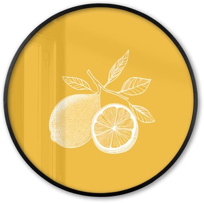 Poster in lijst Rond - Fotolijst 60x60 cm - Posters - Citroenen - Illustratie - Minimalistisch - Geel - Ronde posterlijst zwart - Decoratie - Wanddecoratie woonkamer - Muurdecoratie slaapkamer