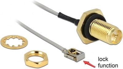 MHF I LK (v) - RP-SMA (v) kabel met afdichtring - Micro Coax (1,13 mm) - 50 Ohm / grijs - 0,10 meter