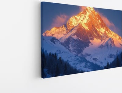 Saammp Canvas Schilderij - Bergtop in de zon - Natuur - Landschap - 45x30 - Foto op canvas - Wanddecoratie - Muurdecoratie Woonkamer - Slaapkamer decoratie - Canvas Print