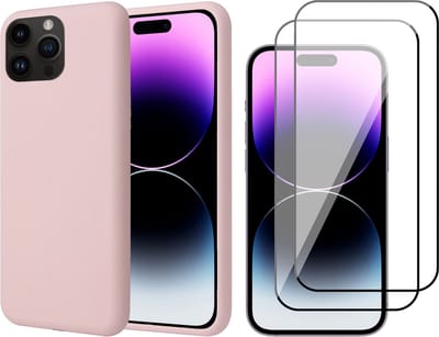 Hoesje geschikt voor iPhone 14 Pro - 2x Screen Protector FullGuard - Back Cover Case SoftTouch Roze & Screenprotector