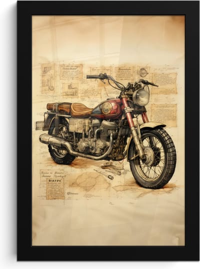 Poster in lijst - Fotolijst 20x30 cm - Posters - Vintage - Motor - Papier - Voertuig - Posterlijst zwart - Decoratie - Wanddecoratie woonkamer - Muurdecoratie slaapkamer