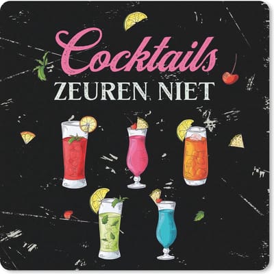 Muismat 20x20 cm - Mousepad Cocktail - Spreuken bordjes - Vintage - Muismatten - Cadeau voor vrouw - Cadeau voor man