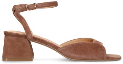 Manfield - Dames - Bruine suède sandalen met hak - Maat 36