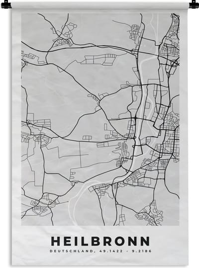Wandkleed - Wanddoek - Plattegrond - Duitsland - Heilbronn - Kaart - Stadskaart - 120x180 cm - Wandtapijt