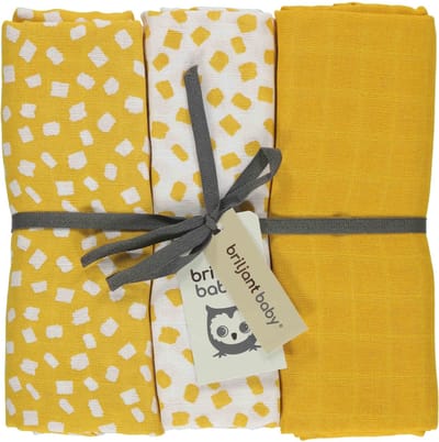 Briljant Baby Multidoek Hydrofiel XL Flocks - Swaddle - Inbakerdoek - 120x120 - 3 Stuks - Geel