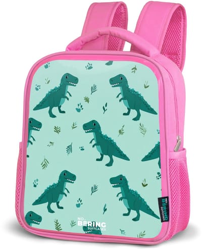 NoBoringSuitcases.com® - Rugzak roze - Schooltas meisjes - Vriendelijke T. rex tussen sporen - Kinder rugtas meisje - Boekentas kind - Kinderrugzak voor school - Schoolrugzak