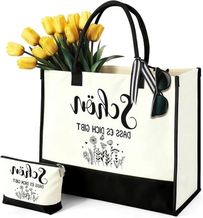 Feestelijke handtas voor dames - opvouwbare damestas als verjaardagscadeau - handig voor boodschappen - met make-up etui - cadeauset voor vrouwen 40 50 60 - ideaal geschenk voor gepensioneerden