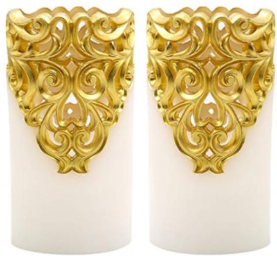 Vlamloze flikkerende kaarsen set van 2 met timer - Echte wax LED pijler kaarsen met amber geel licht voor kerst en home decor