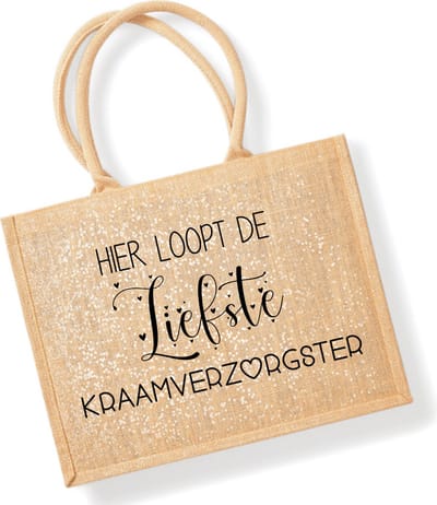 Glittertas cadeau kraamverzorgster kraamhulp-Hier loopt de liefste kraamverzorgster
