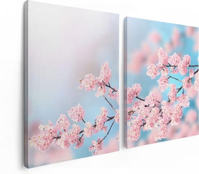 Artaza Canvas Schilderij Tweeluik Roze Bloesem Bloemen - 120x80 - Foto Op Canvas - Canvas Print