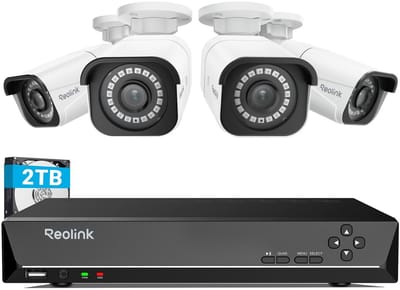 REOLINK RLK8-800B4 4K Beveiligingscamera Systeem - H.265 4 Stuks 8MP PoE Beveiligingscamera's Bedraad met Persoons- en Voertuigdetectie, 4K 8CH NVR met 2TB HDD voor 24/7 Opname