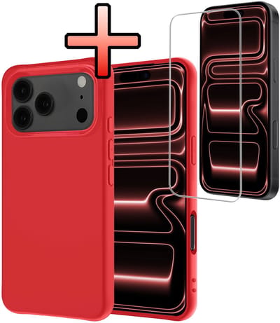 Hoesje - Met Screenprotector - Geschikt voor Apple iPhone 17 Pro - Sterk & Shockproof - Back Cover - Siliconen Case - Telefoon Hoes - Rood