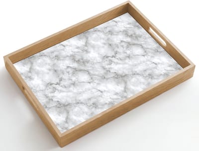 Dienblad hout 50x35 cm - Schootdienblad - Grijs - Marmer - Klassiek - Aders - Borrelplank rechthoek - Plateau dienbladen