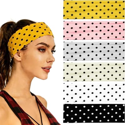 6 Retro Design Haarbanden met Stippen voor Dames, Elastische en Niet-Slip Haaraccessoires voor Yoga, Hardlopen en Make-up in 6 Kleuren