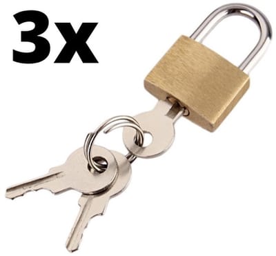 Hangslot 3 stuks - Kofferslot - 3 STUKS - Sloten - Sleutelslot - Hangsloten - Slot met Sleutel - Kofferslot - Cijferslot - Reisslot - Slot - Hangslot Koffer - Slot Voor Koffer - Slot bagage - Bagageslot - Koffer Slotje - Hangslot