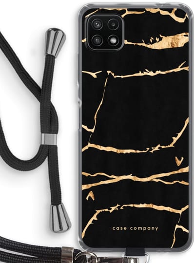 Case Company® - Hoesje met koord geschikt voor Samsung Galaxy A22 5G hoesje met Koord - Gouden marmer - Telefoonhoesje met Zwart Koord - Bescherming aan alle Kanten en Over de Schermrand