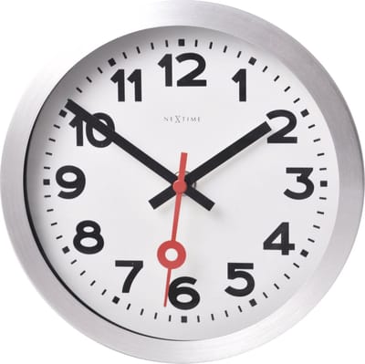 NeXtime Station – Wandklok – 35 cm – Geborsteld Aluminium – Wit