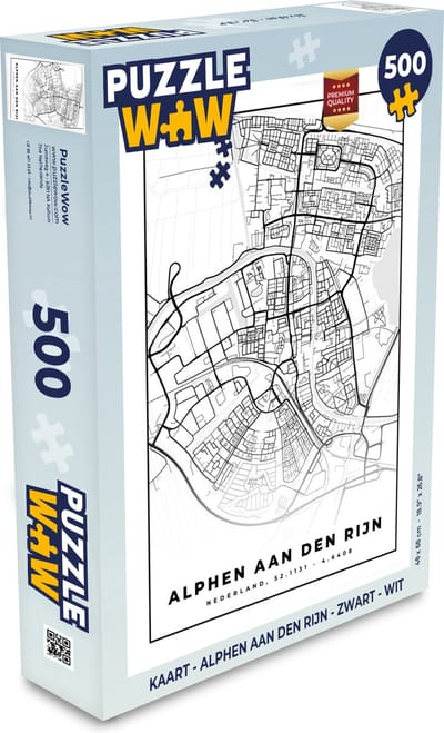 Puzzel Kaart - Alphen aan den Rijn - Zwart - Wit - Legpuzzel - Puzzel 500 stukjes