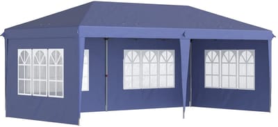 Partytent opvouwbaar - Paviljoen - 6 x 3 - Easy up - Waterdicht - met Zijwanden - Weerbestendig - Blauw