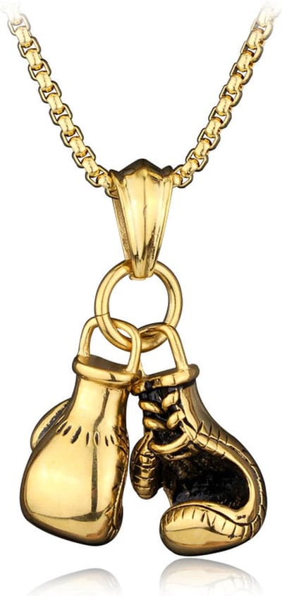 My Sweet Romance® – Halsketting met Bokshandschoenen – Goud – 60 cm – RVS – Bedel 28 x 13 mm