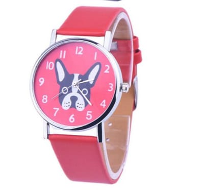 Hidzo Horloge Bull Dog Ø 37 mm - Rood/Rood - Kunstleer
