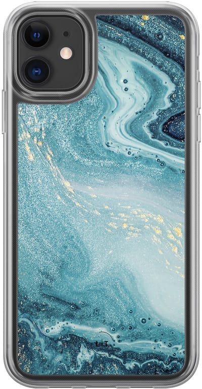 Hoesje geschikt voor iPhone 11 - Marmer blauw - 2in1 backcover - Marmer - Blauw - Leuke Telefoonhoesjes