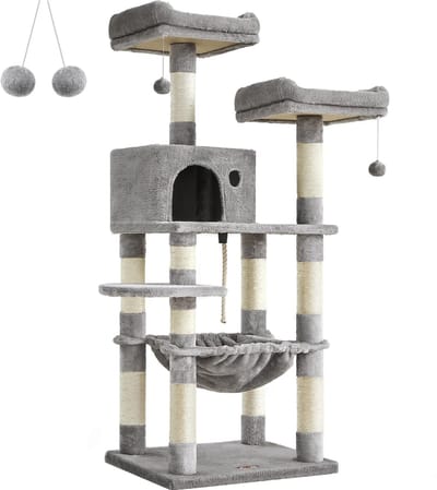 Krabpaal voor Katten - 143 cm - Met Hangmat, 2 Uitkijkplateaus - Grijs