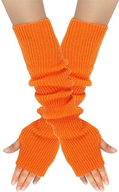 Winter gebreide handschoenen voor dames - 1 paar vingerloze fijn gebreide lange warme handschoenen - Dikke warme handschoenen - Handwarme handschoenen voor dames - Armwarme handschoenen - Oranje