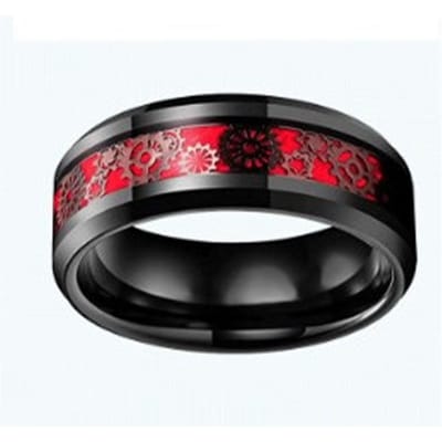 Tandwiel Patch Roestvrijstalen Ring Mannen Vrouwen Modieuze Ring Sieraden voor Dating Dansfeest Zwart en Rood gray