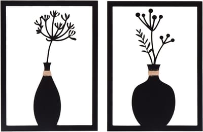 UNUS® Wanddecoratie bloemenvazen Leni en Mila set van 2 zwart metaal