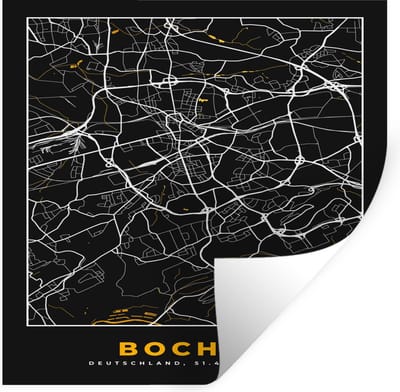 Muurstickers - Sticker Folie - Bochum - Stadskaart - Plattegrond - Kaart - Goud - Duitsland - 100x100 cm - Plakfolie - Muurstickers Kinderkamer - Zelfklevend Behang XXL - Zelfklevend behangpapier - Stickerfolie
