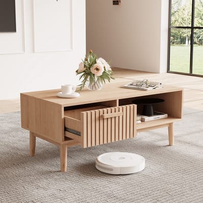 Houten Salontafel met 1 Lade Multifunctionele Bijzettafel voor Woonkamer of Zitkamer