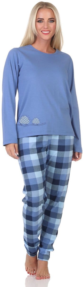 Normann jersey damespyjama met lange mouwen, geruite broek en dierenmotief